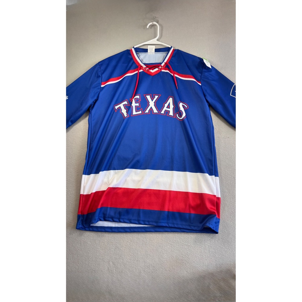 Texas Rangers MLB Hockey Style Lace Up Jersey Blue Red White Mens Medium